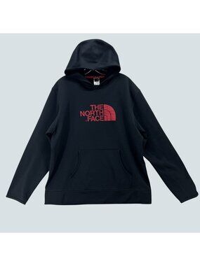 The North Face Black Hoodie With Red Logo Kangaroo Pocket Mens XL